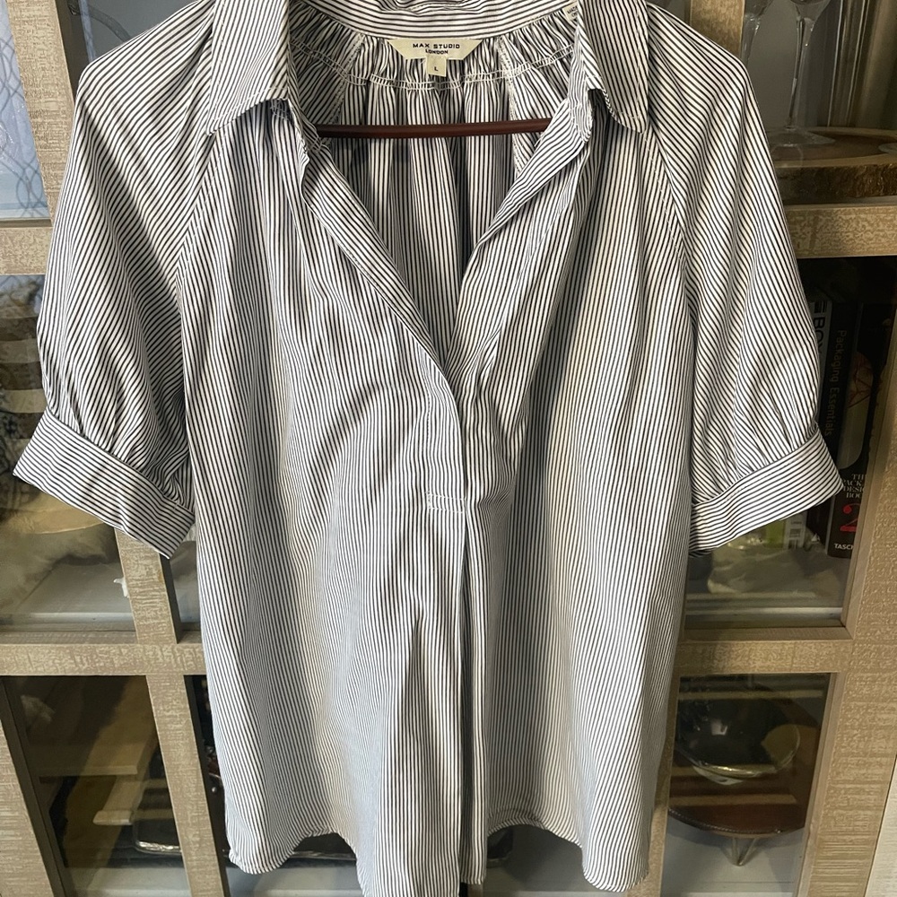 Max Studio Grey and White Striped Top